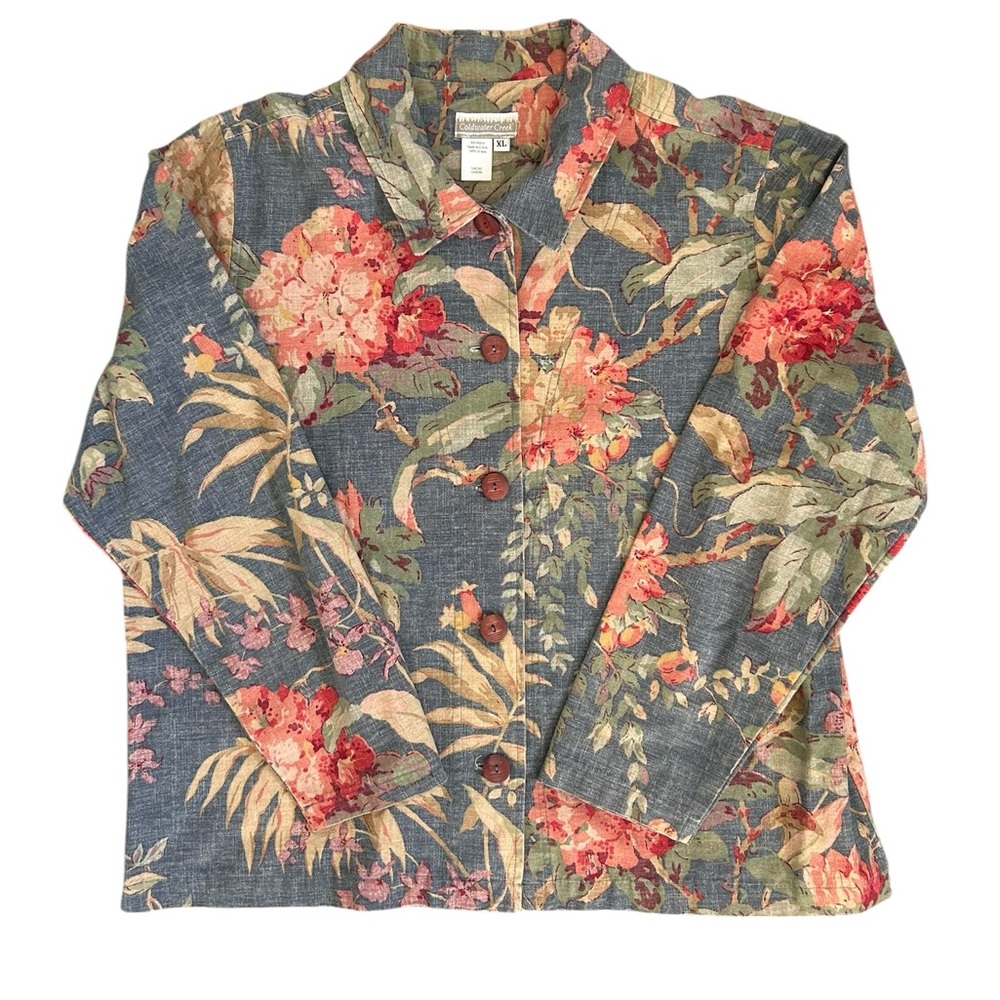 Coldwater Creek Floral Earthy Tones Jacket with Buttons 100% Cotton